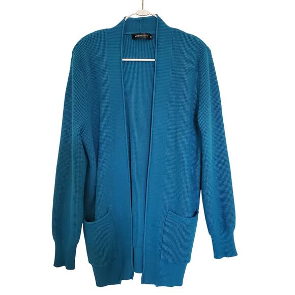 Merokeety Open Waffle-Knit Cardigan Front Pockets Teal Size M - Picture 3 of 8